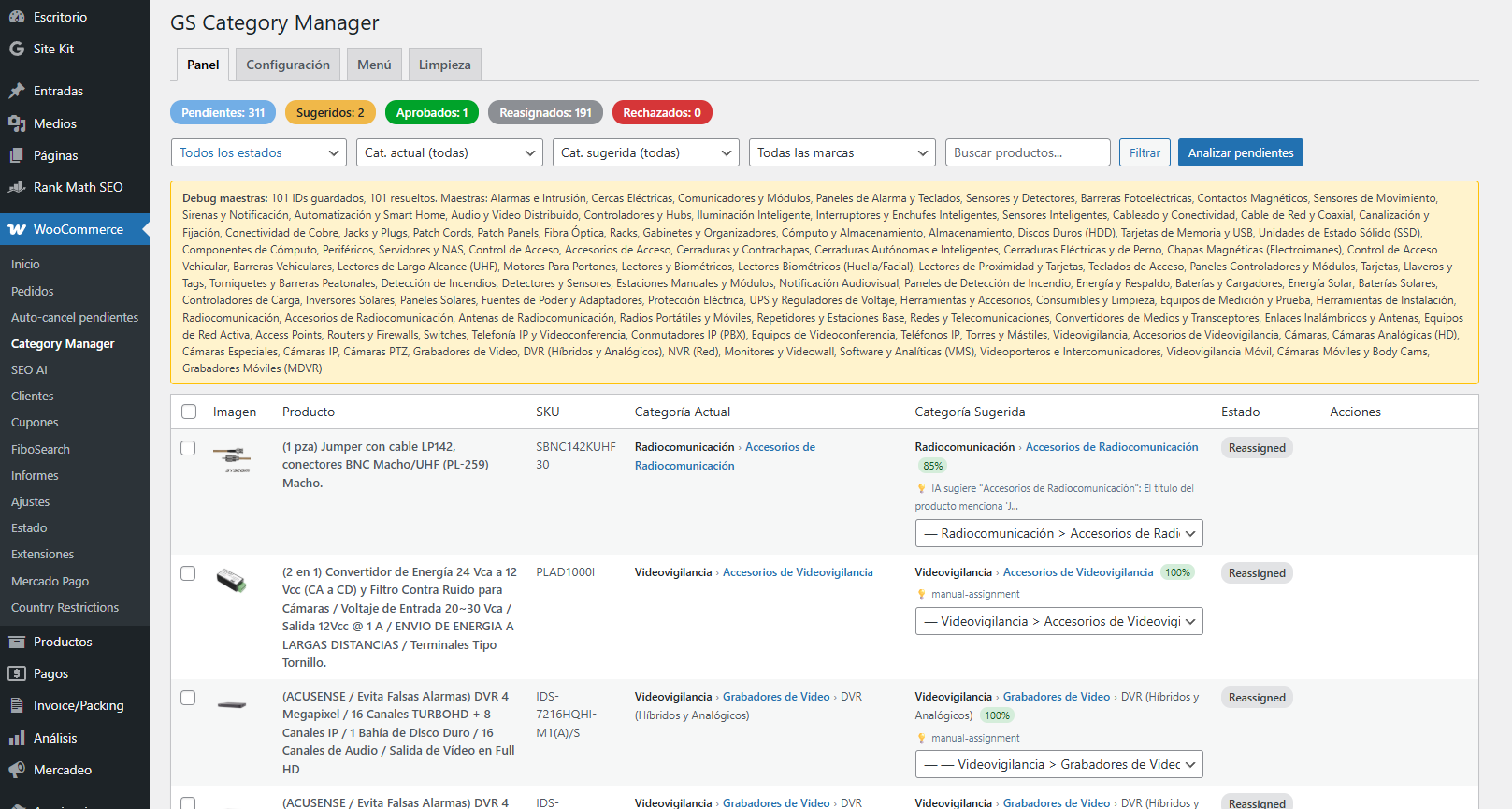 GS Category Manager — reasignación de categorías de WooCommerce con IA, score de confianza por producto